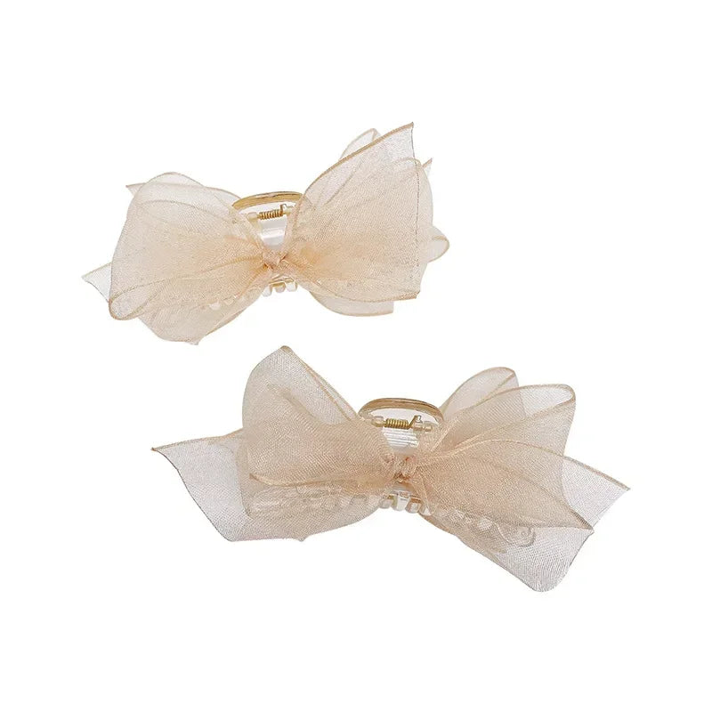 Lace Mesh Bow Hair Claw Clip | Korean Bowknot Style Hair Claw Clip QXL