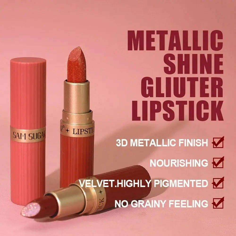 Waterproof Glitter Lipstick | Long-Lasting Matte Lip Color Glitter Lipstick QXL