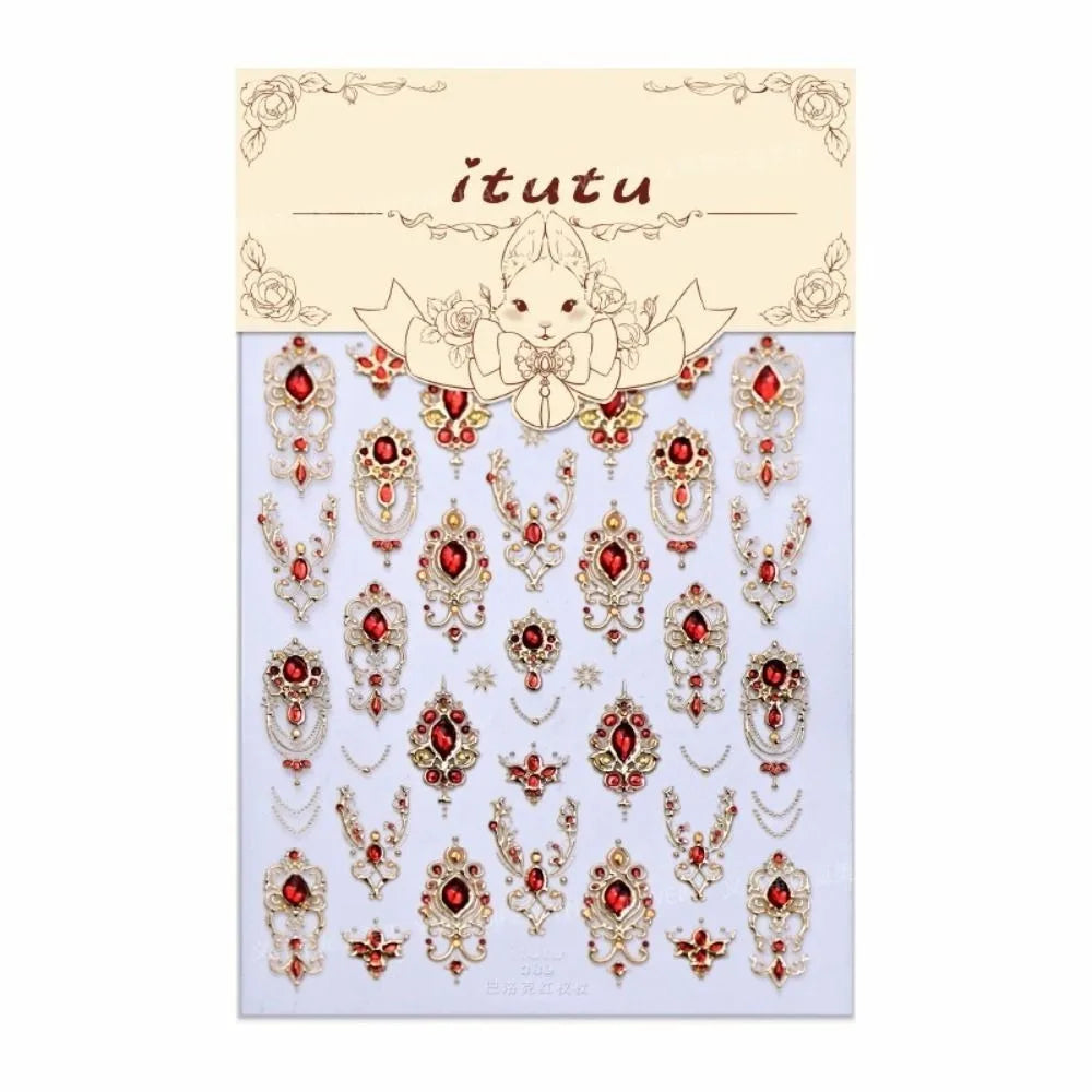 5D Baroque Gemstone Nail Stickers | Emerald & Ruby Scepter Art Nail Art Stickers QXL Red