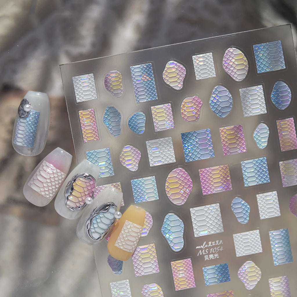 5D Iridescent Snake Scale Nail Stickers | Embossed Decals Nail Art Stickers QXL
