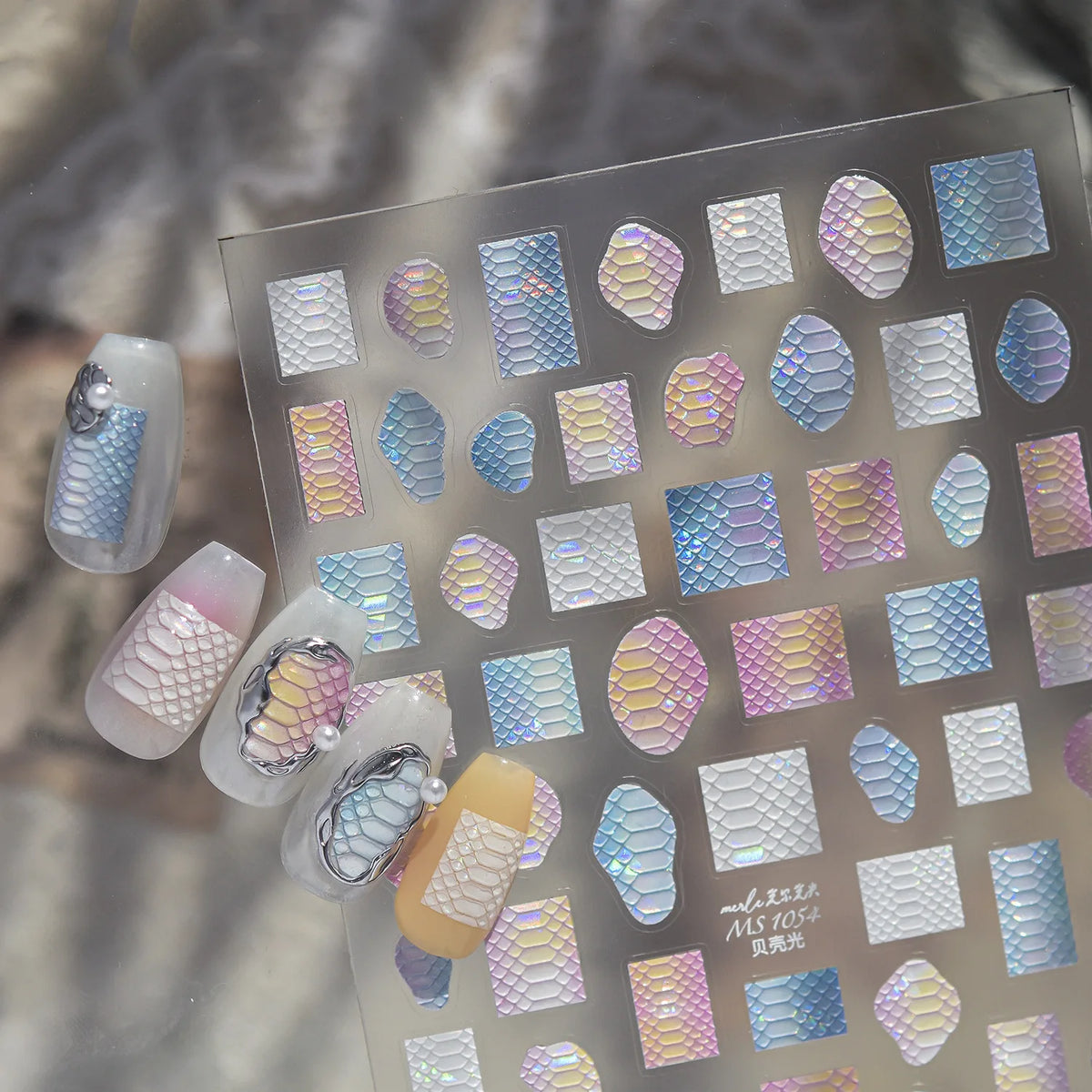 5D Iridescent Snake Scale Nail Stickers | Embossed Decals Nail Art Stickers QXL