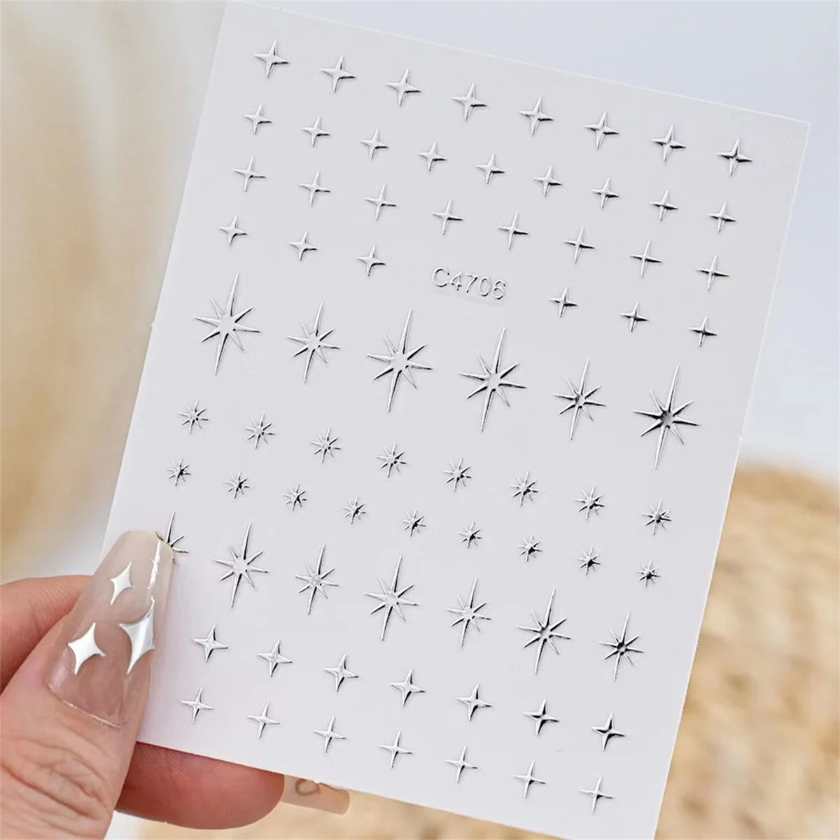 5-Pack 3D Silver Star Kawaii Nail Art Stickers & Decals Nail Art Stickers QXL