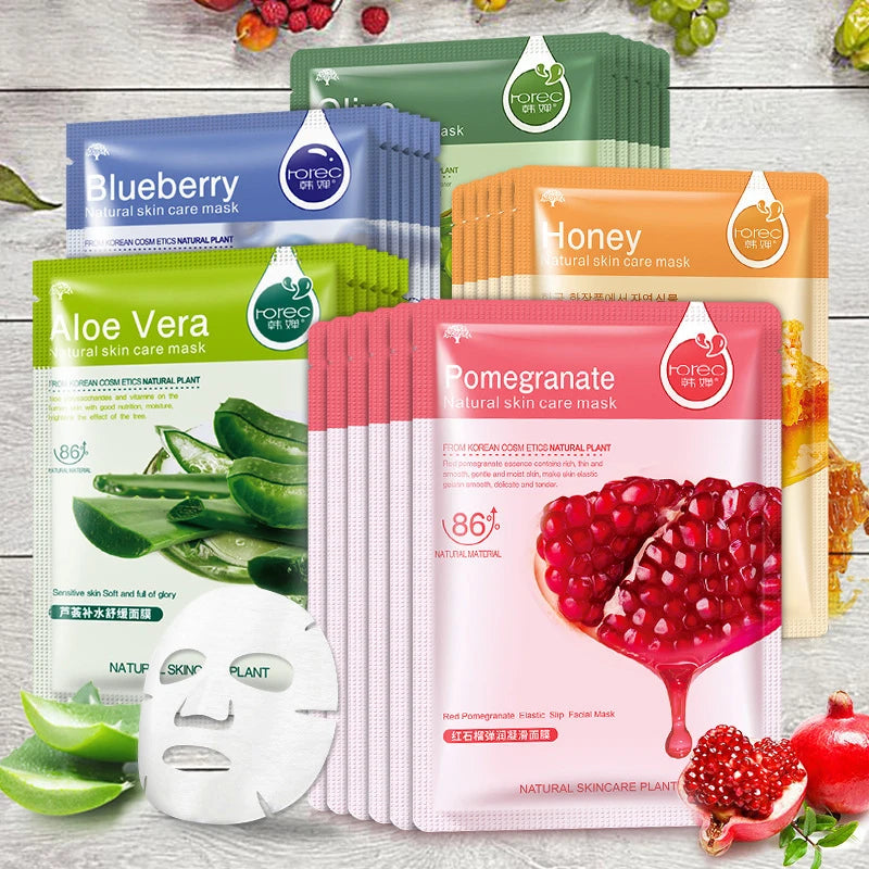 SADOER 10-Pack Korean Sheet Face Masks – Aloe & Plant Extract Korean Sheet Mask QXL
