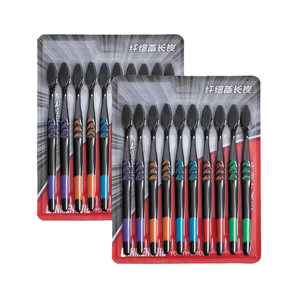 10-Pack Bamboo Charcoal Toothbrush Set | Ultra-Soft Bristles Toothbrush Set QXL 10PCS Black