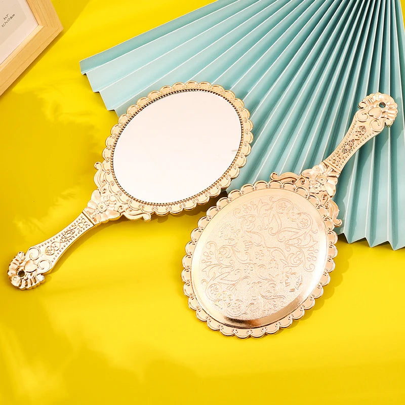 Rose Gold Vintage Oval Handheld Makeup Mirror – Retro Style Handheld Makeup Mirror QXL