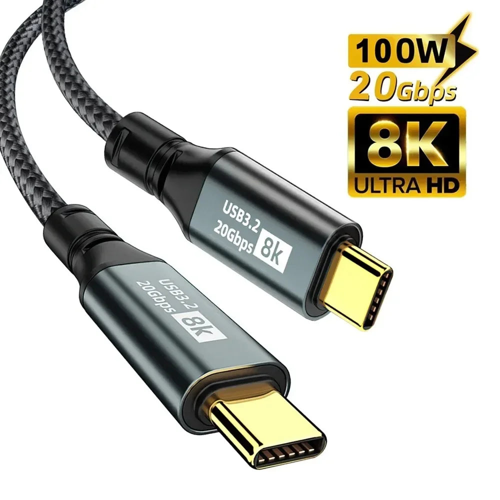 100W USB-C 3.2 Cable 20Gbps 8K@60Hz Braided | 2M & 3M USB-C Cable QXL black 1m