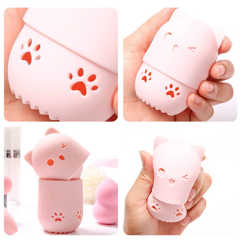 Cute Cat Silicone Makeup Sponge Holder & Drying Case Sponge Holder Case QXL