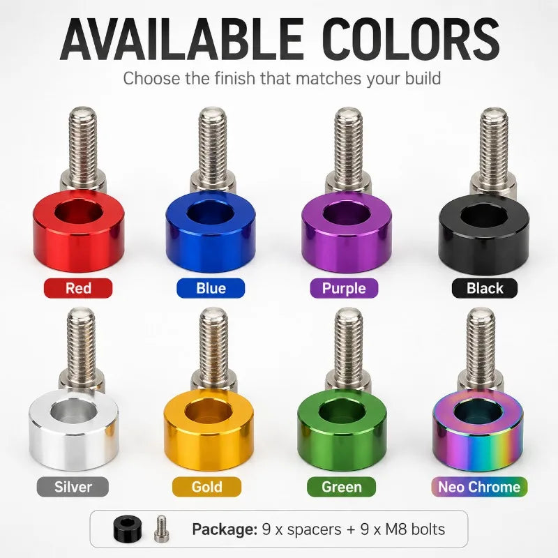 M8 Engine Bay Dress-Up Bolt & Spacer Kit – 9Pcs Aluminum Engine Bay Dress-Up Kit QXL
