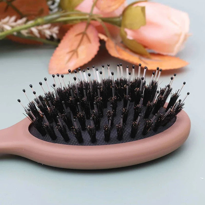 Oval Boar Bristle & Nylon Hair Brush | Anti-Static Mini Brush Boar Bristle Hair Brush QXL