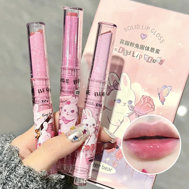 Gegebear Pink Bunny Solid Lip Gloss | Glossy & Hydrating Solid Lip Gloss QXL