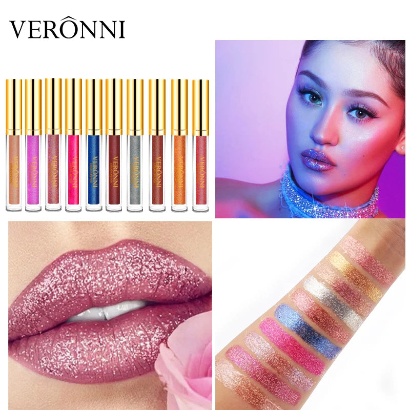 15-Color Glitter Liquid Lipstick & Shimmer Lip Gloss Set Glitter Liquid Lipstick QXL