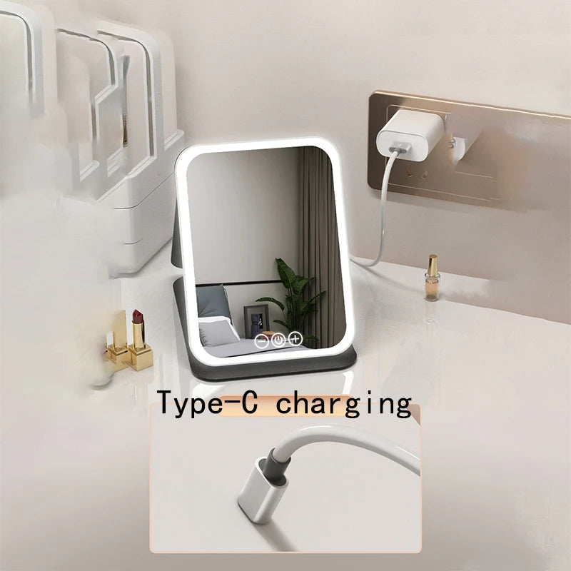 Foldable LED Makeup Mirror | 3-Color Touch Control, USB-C LED Makeup Mirror QXL
