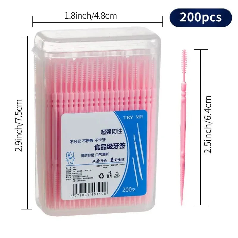 200-Pack Double-Head Disposable Toothpicks | Portable Box Disposable Toothpicks QXL Pink 1x box