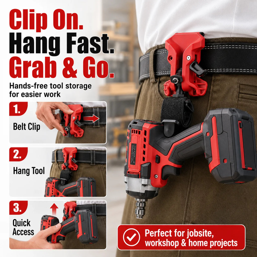 Self-Locking Drill Holder Belt Clip | Quick-Release Tool Hook Drill Belt Holster QXL