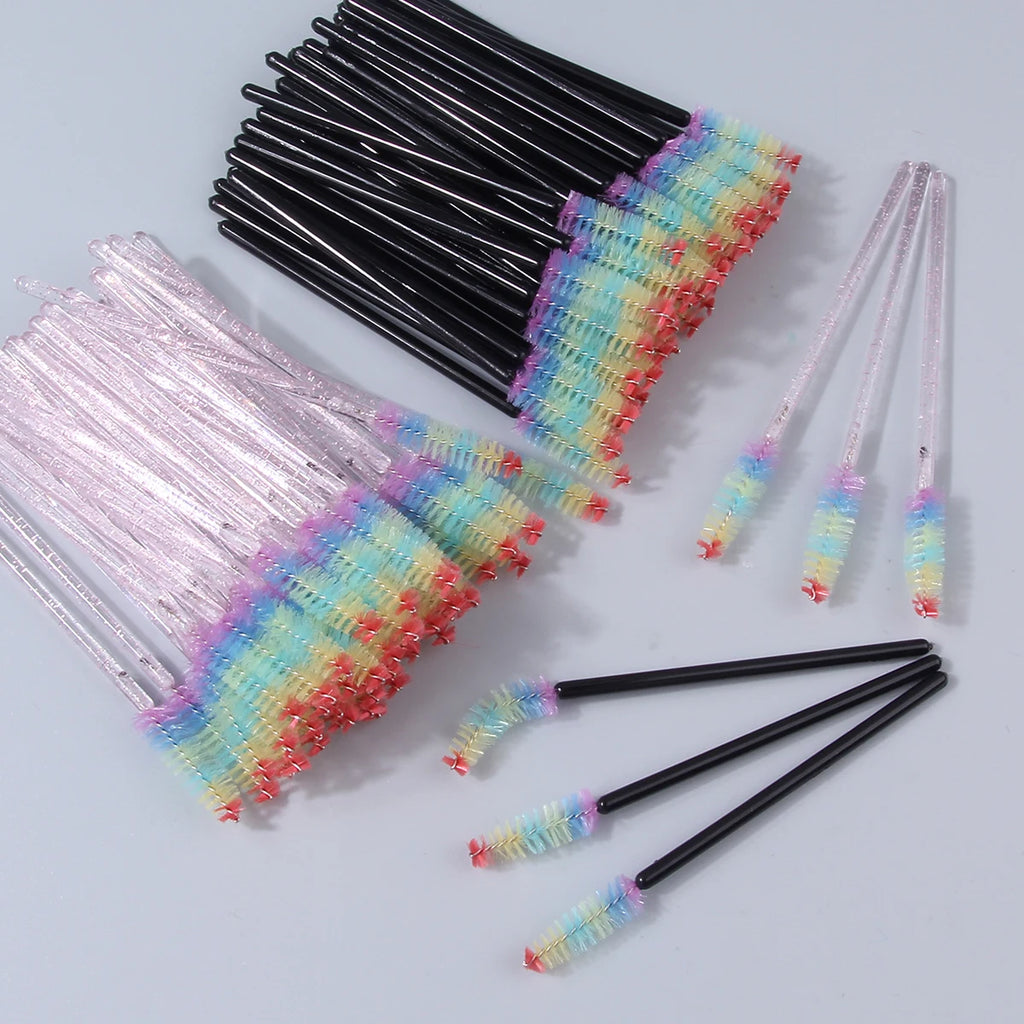 100/50-Pack Rainbow Disposable Spoolie Mascara & Eyebrow Wands Disposable Spoolie Brushes QXL