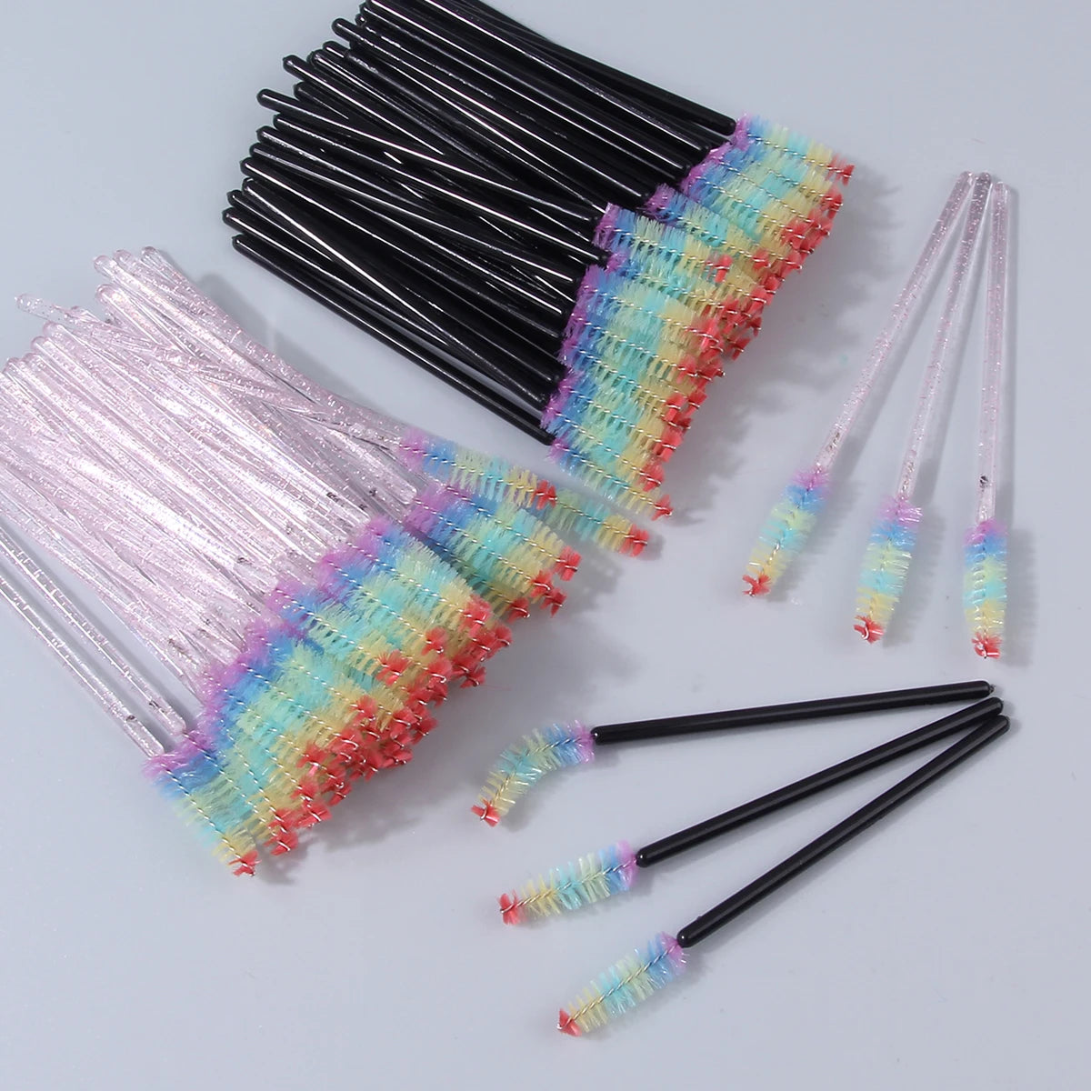 100/50-Pack Rainbow Disposable Spoolie Mascara & Eyebrow Wands Disposable Spoolie Brushes QXL