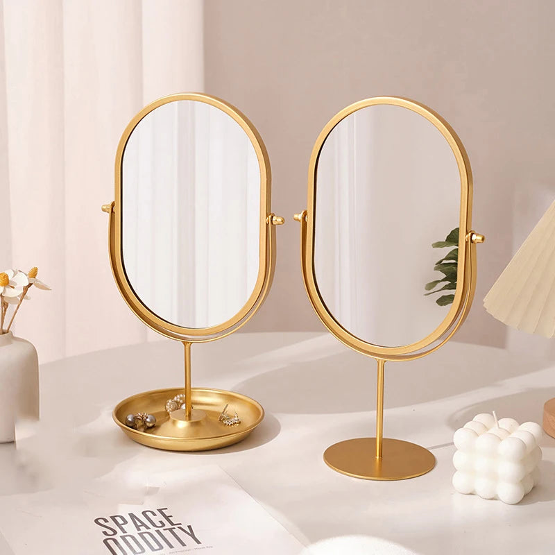 Oval Iron Frame Desktop Vanity Mirror | Flat & Storage Base Desktop Vanity Mirror QXL