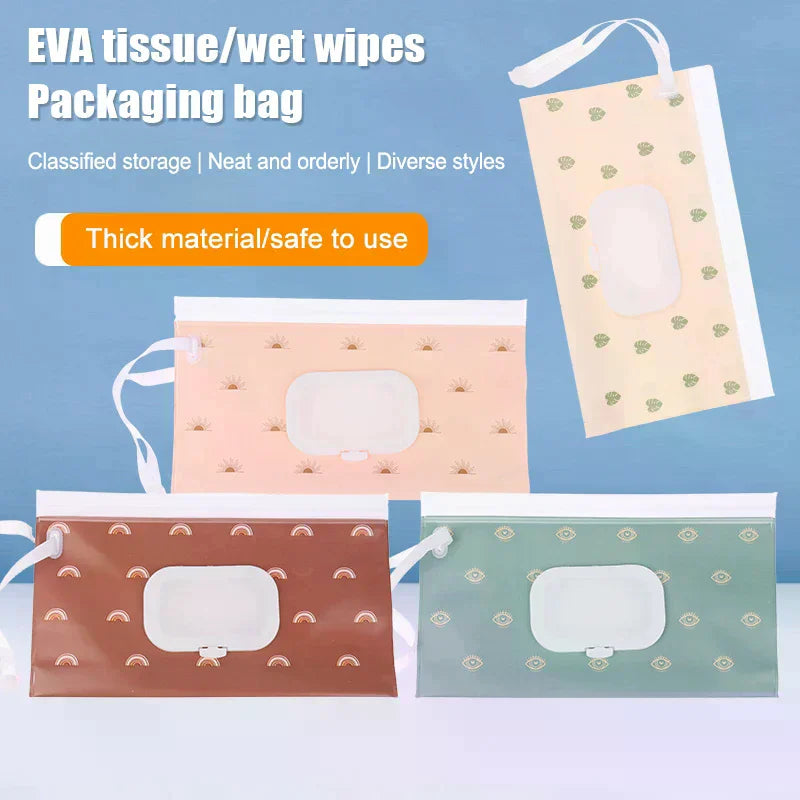EVA Wet Wipes Bag with Snap Strap | Stroller Pouch Flip Cover Wet Wipes Bag QXL