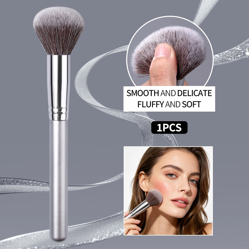 KOSSHOW Blush & Highlighter Brush | Nylon Wood Handle Blush Makeup Brush QXL Silver