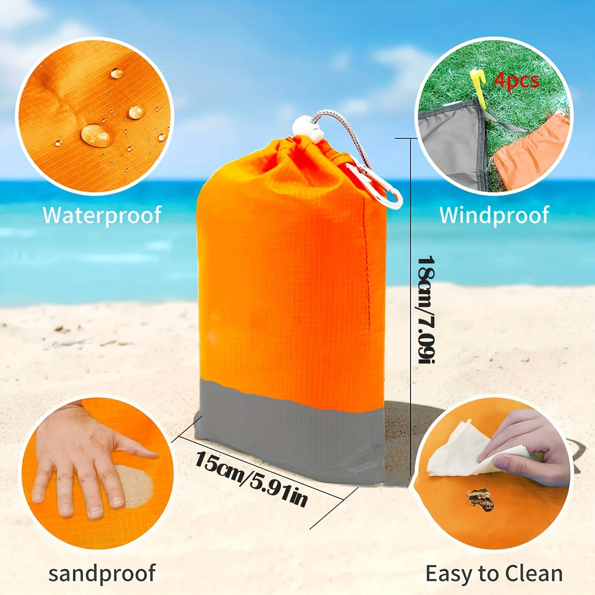 Foldable Waterproof Beach Mat & Picnic Blanket with Stakes Outdoor Picnic Mat QXL
