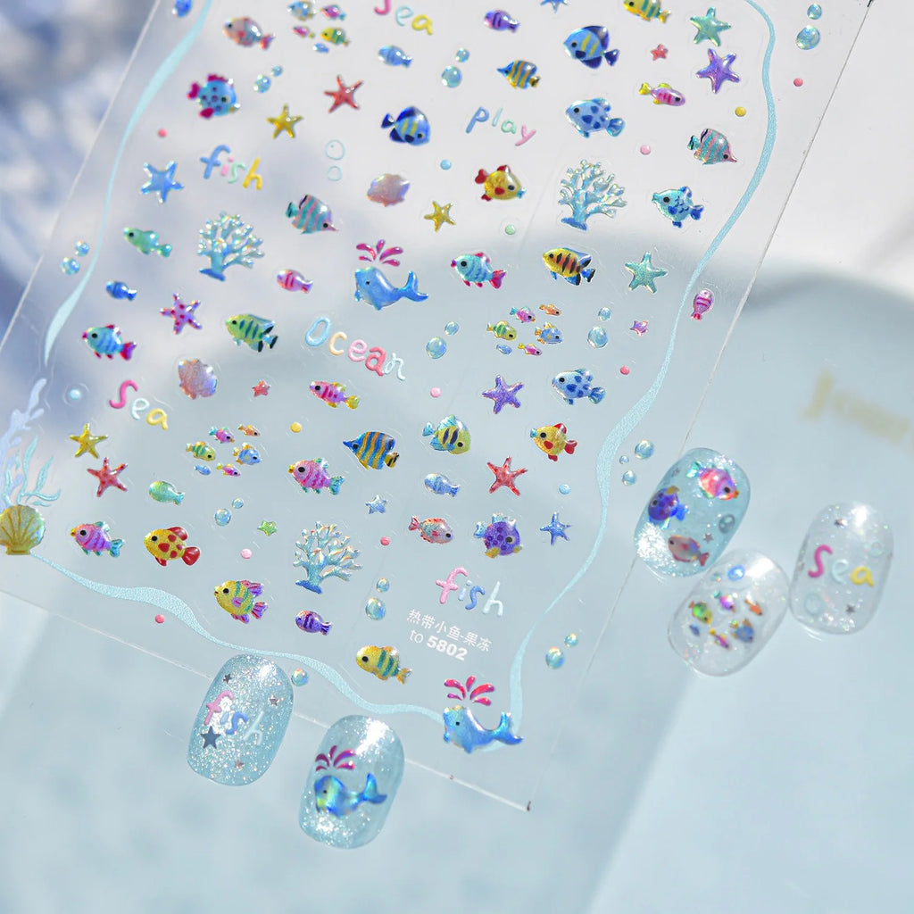5D Ocean Nail Stickers – Jellyfish, Dolphin & Coral Decals Nail Art Stickers QXL