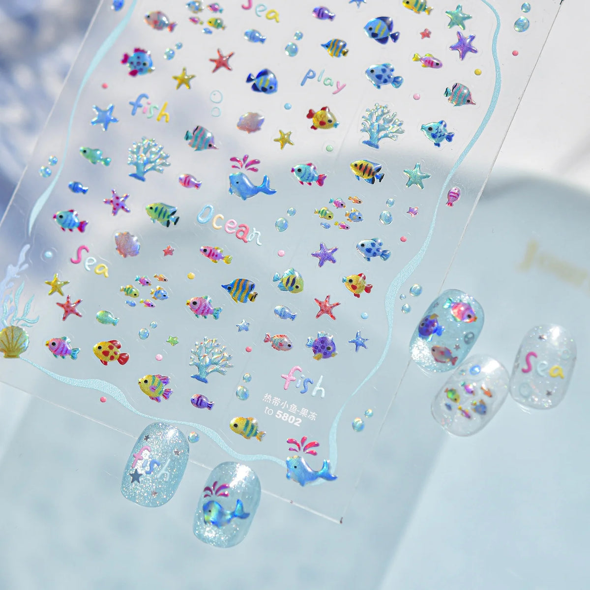 5D Ocean Nail Stickers – Jellyfish, Dolphin & Coral Decals Nail Art Stickers QXL