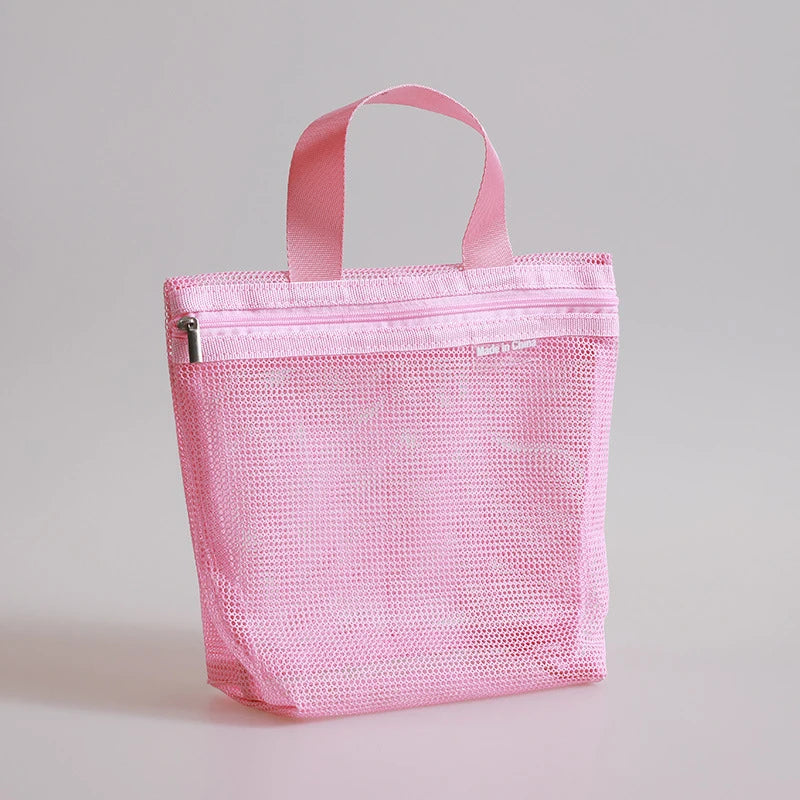 Mesh Travel Toiletry Bag | Portable Cosmetic Organizer Pouch Travel Toiletry Bag QXL Pink