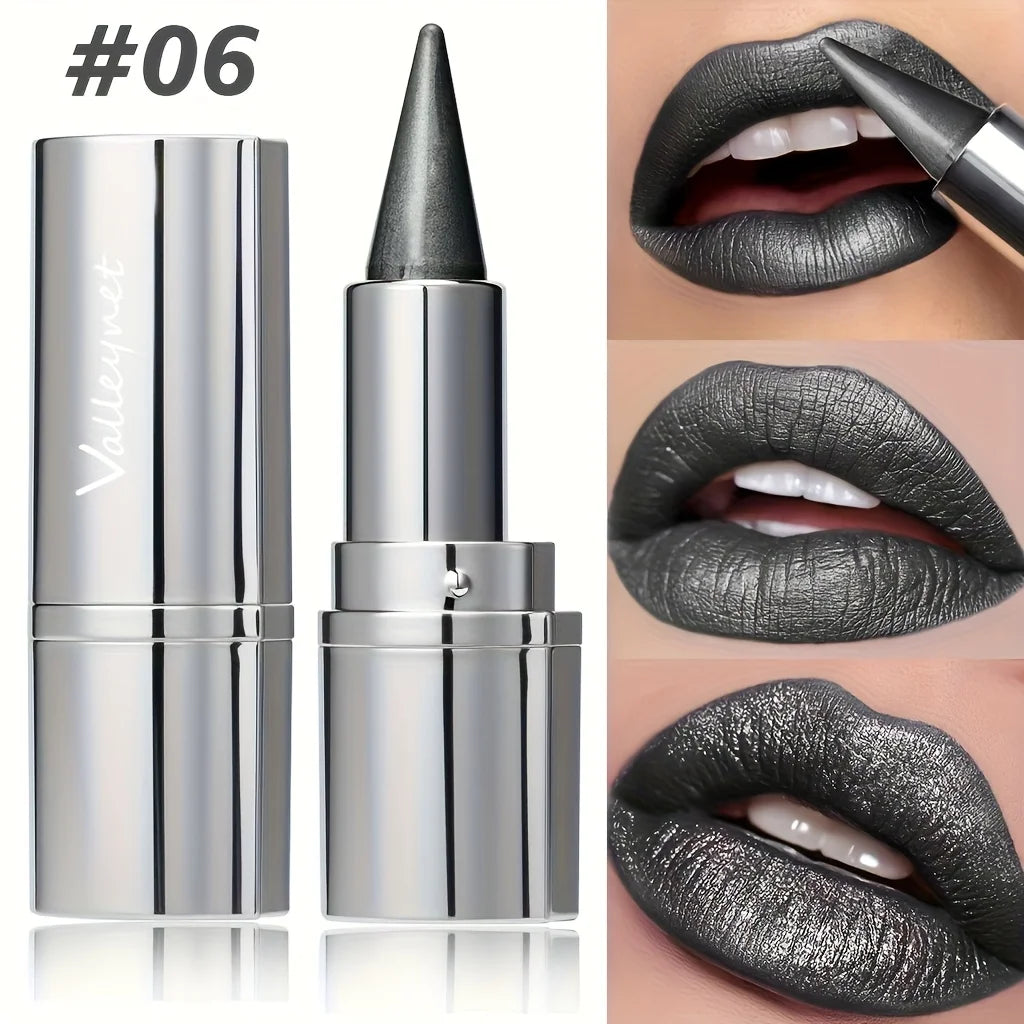 Matte Metallic Black Lipstick | Waterproof Long-Lasting Lip Color Metallic Matte Lipstick QXL 06