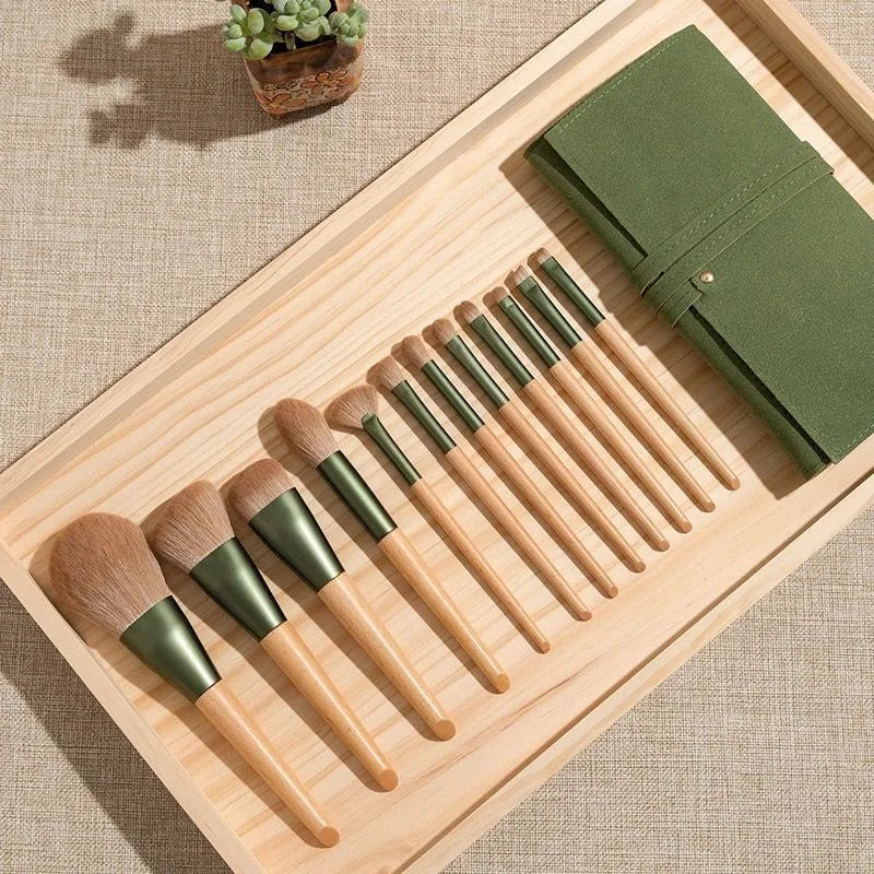 10-Pc Super Soft Makeup Brush Set | Wool Fiber & Wood Handle Makeup Brush Set QXL