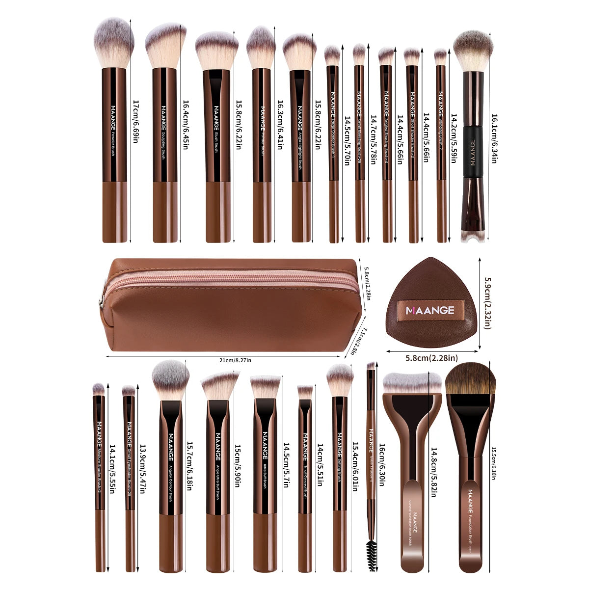 MAANGE 24-Piece Makeup Brush Set | Foundation, Eye & Blush Makeup Brush Set QXL