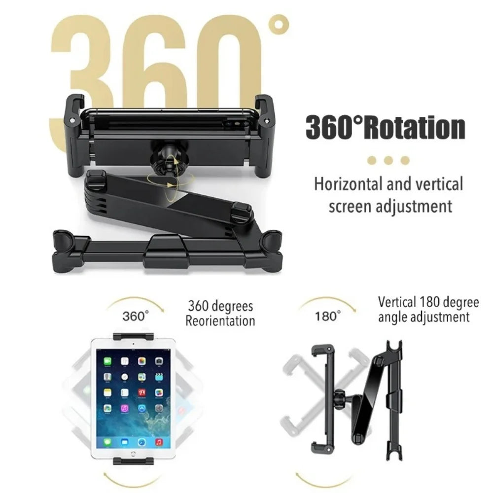 Car Headrest Tablet Mount 360° | Fits 4.7–12.9" iPad & Phone Car Tablet Mount QXL