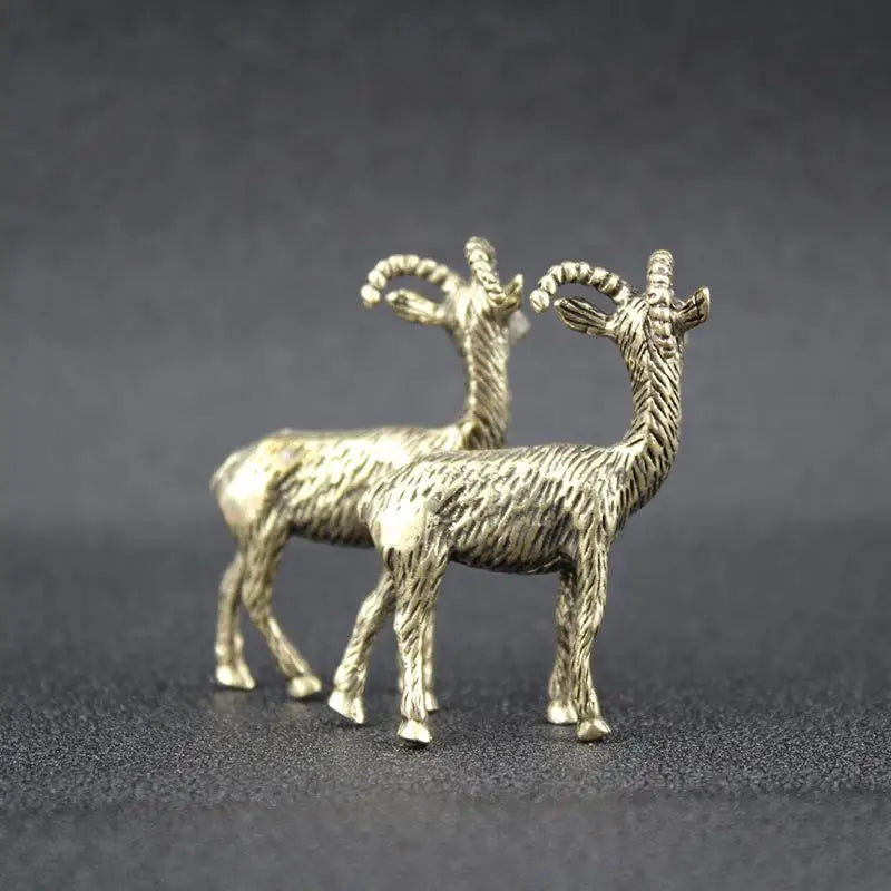 Brass Retro Goat Figurine | Desktop Tea Pet Miniature Ornament Metal Figurine QXL