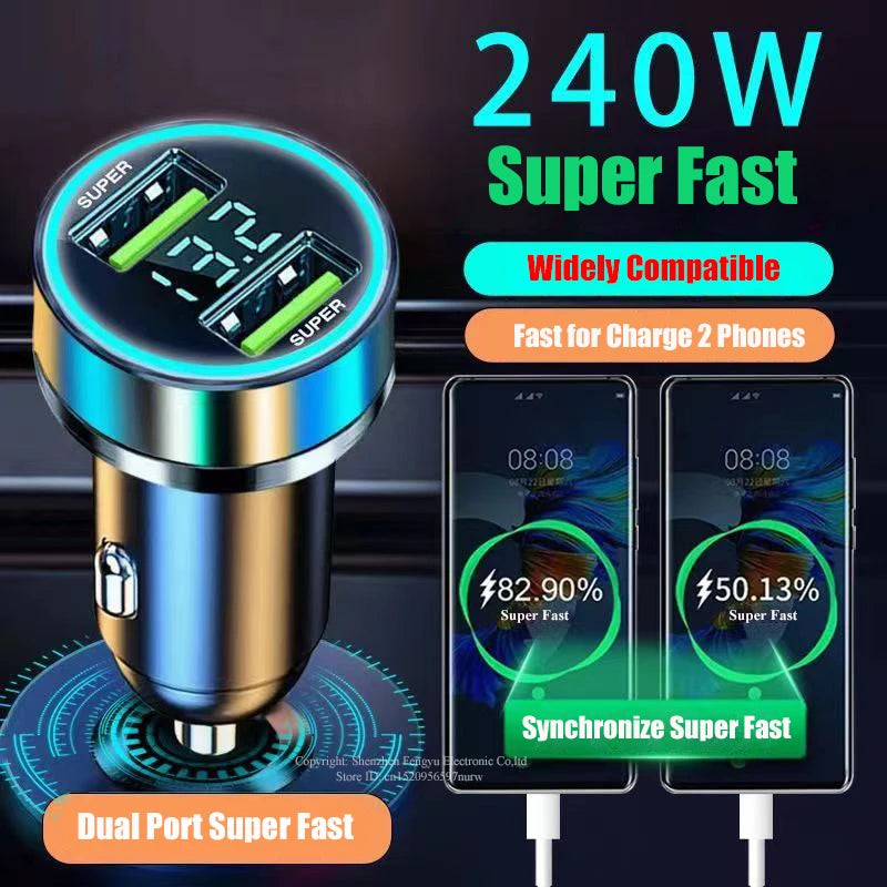 240W Dual USB Car Charger Fast Charging Digital Display Car USB Charger QXL