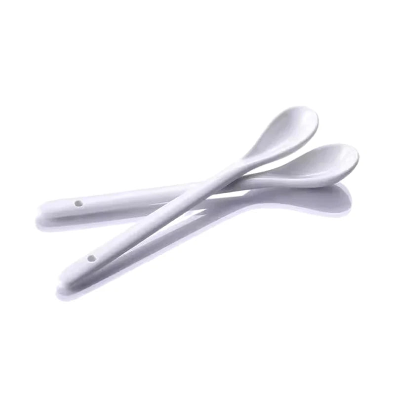 5-Pack White Ceramic Dessert Spoons | Tea, Coffee & Sugar Ceramic Spoon Set QXL