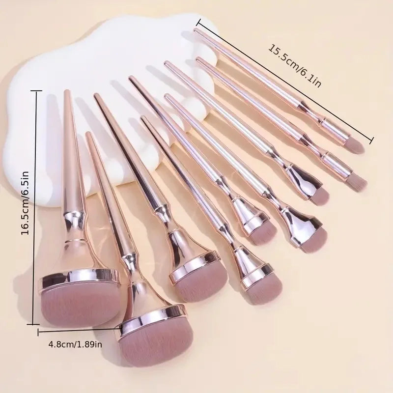 9-Piece Rose Gold Makeup Brush Set | Blush, Eyeshadow & Foundation Makeup Brush Set QXL Pink01