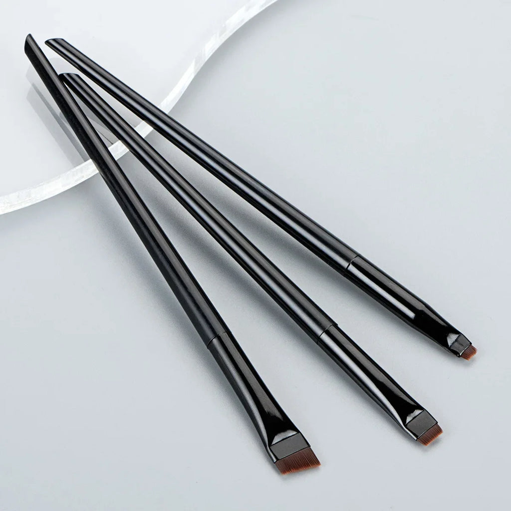 3-Piece Angled Eyeliner & Eyebrow Brush Set | Ultra-Thin Eye Makeup Brush Set QXL black