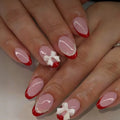 Almond Press-On Nails Bow Charms | Glossy Y2K Full Cover Set Press-On False Nails QXL Red