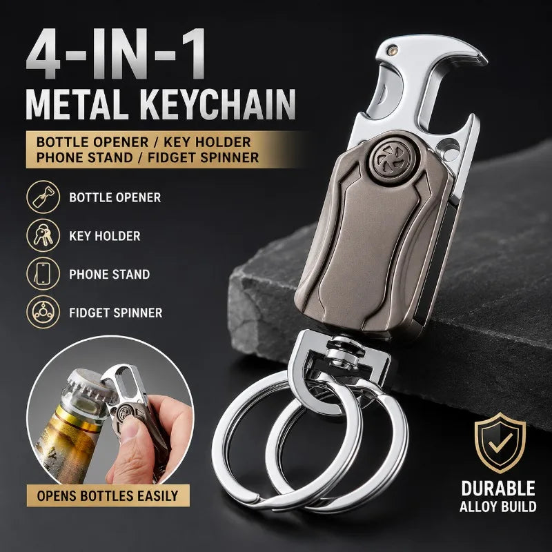 4-in-1 Metal Keychain Fidget Spinner, Bottle Opener & Phone Stand EDC Keychain Tool QXL