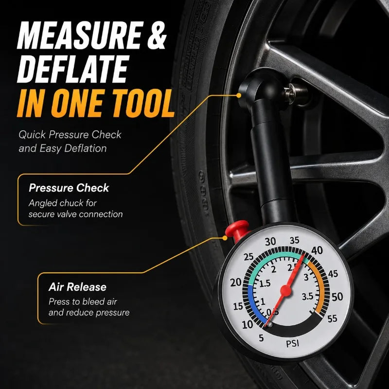 Analog Tire Pressure Gauge 0–55 PSI | Car, Bike & Motorcycle Tire Pressure Gauge QXL
