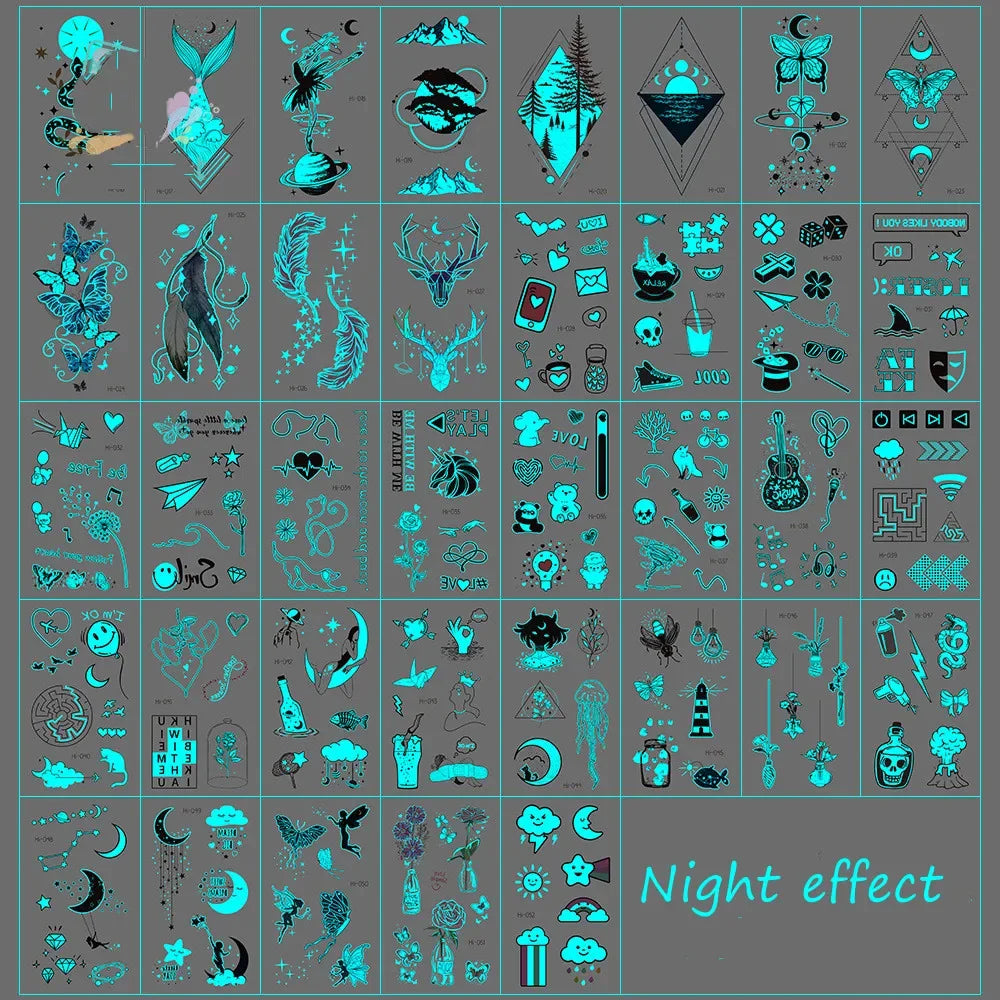 Glow-in-the-Dark Butterfly & Snake Temporary Tattoo Stickers Temporary Tattoo Stickers QXL