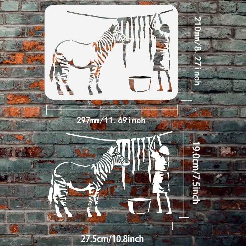 Banksy Zebra Wash Reusable Stencil 8.3x11.7" | DIY Craft Art Craft Painting Stencil QXL