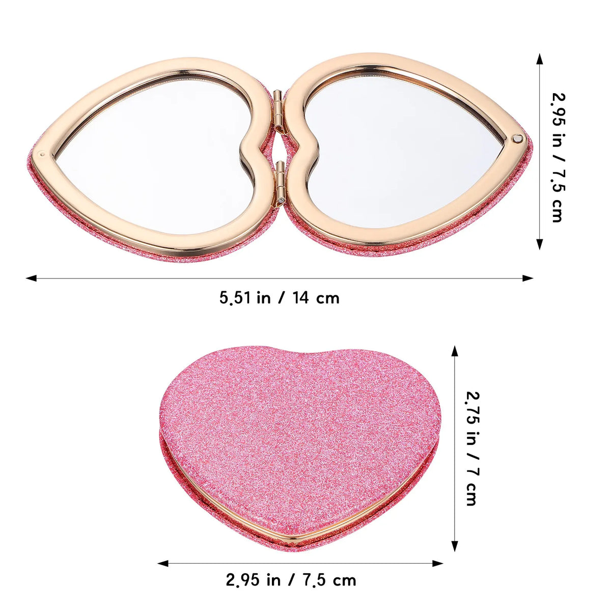 Heart-Shaped Dual-Sided Compact Folding Makeup Mirror | Glitter Compact Makeup Mirror QXL