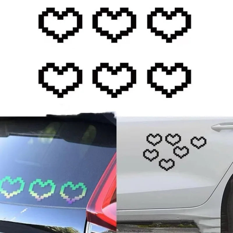 6-Pack Pixel Heart Car Stickers | Waterproof Light Decals Car Decoration Stickers QXL