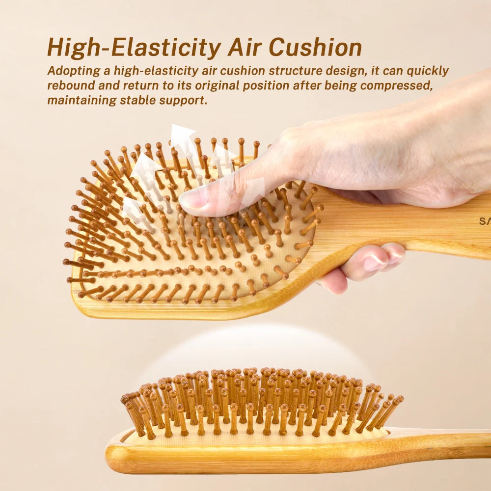 Bamboo Air Cushion Massage Hairbrush | Anti-Static Comb Massage Hairbrush QXL