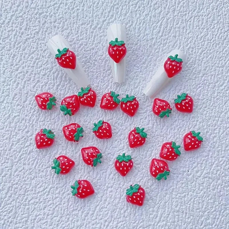10-Pack 3D Kawaii Fruit Resin Nail Charms – Cherry & Strawberry 3D Nail Charms QXL