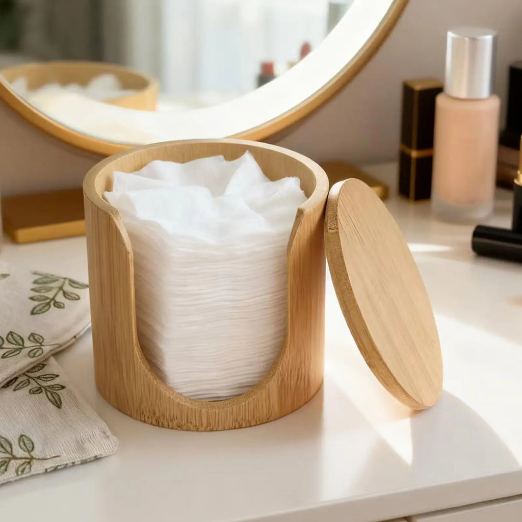 Round Wooden Cotton Pad Holder & Makeup Organizer Box Makeup Storage Organizer QXL