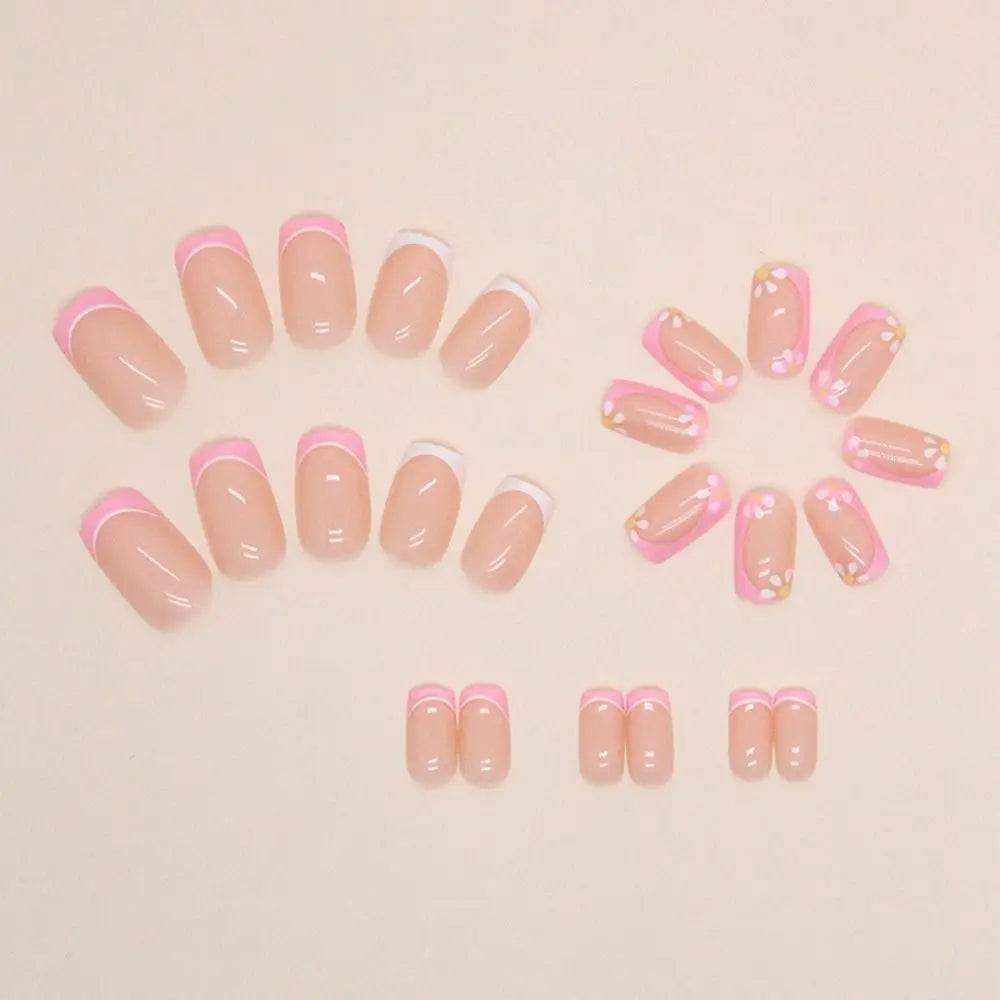 24-Pc Long Square Press-On Nails | Glitter Aurora Y2K Flowers Press-On False Nails QXL
