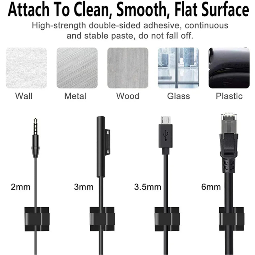 50-Pack Self-Adhesive Cable Clips | Wire Cord Management Cable Management Clips QXL