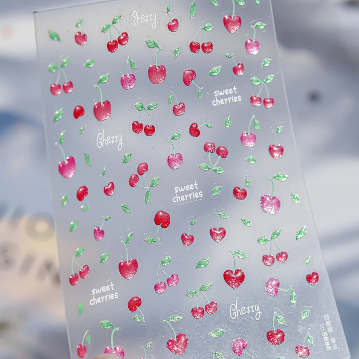 5D Cherry Embossed Nail Stickers | Gradient Pink Red Decals Nail Art Stickers QXL