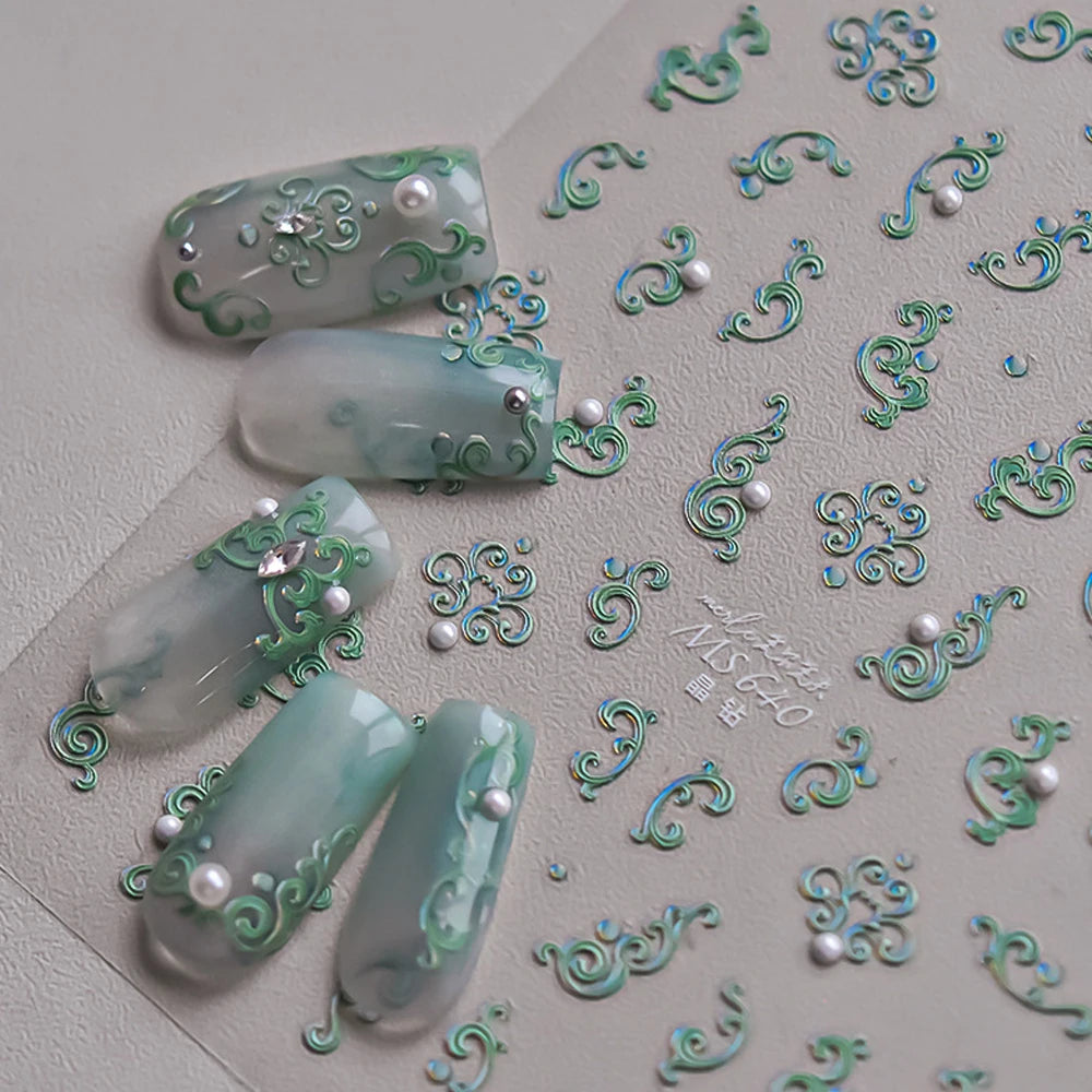 5D Nail Art Stickers | Green Totem Pearl Oriental Decals Nail Art Stickers QXL